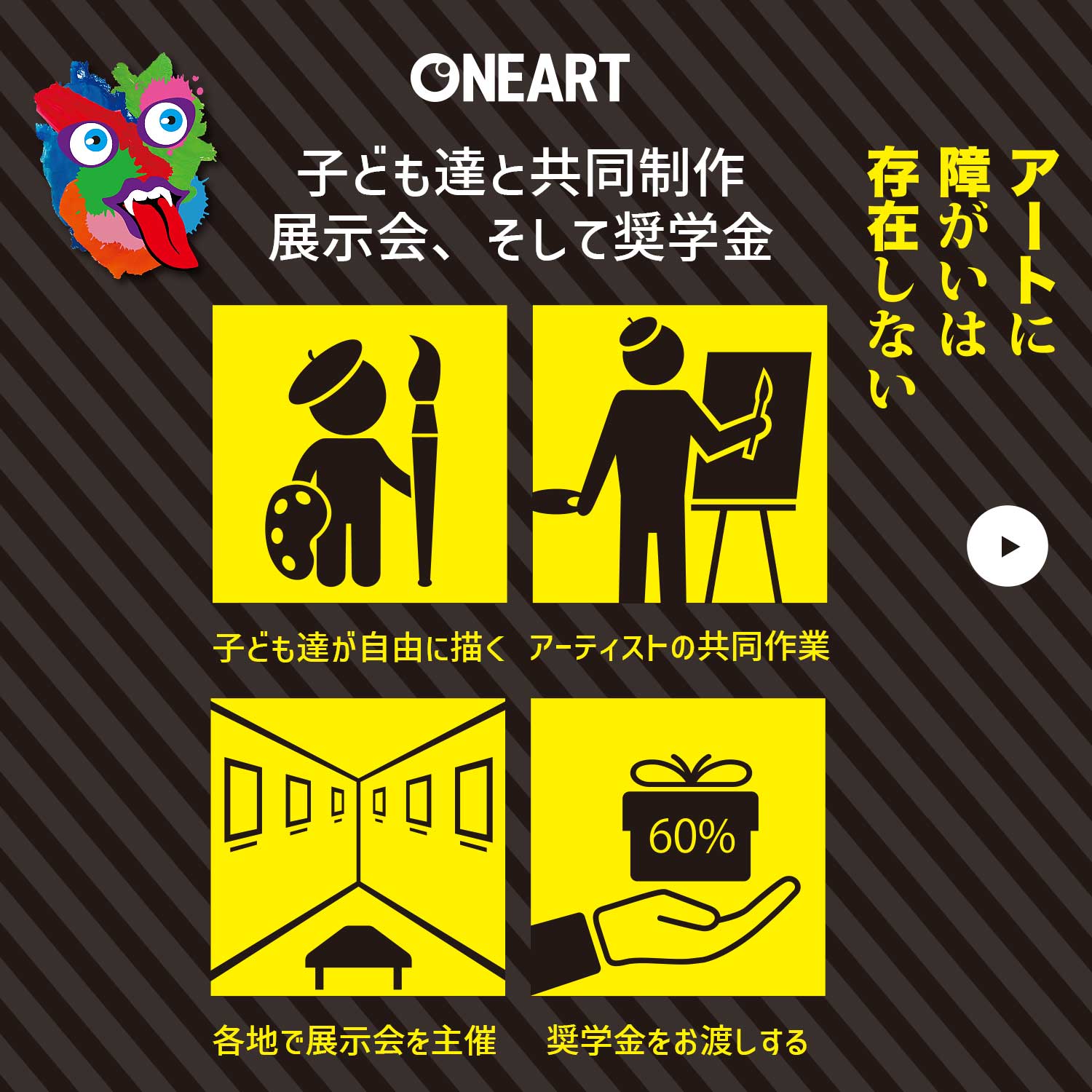 ONEART（障がい児アート）子ども達と共同制作、展示会、そして奨学金